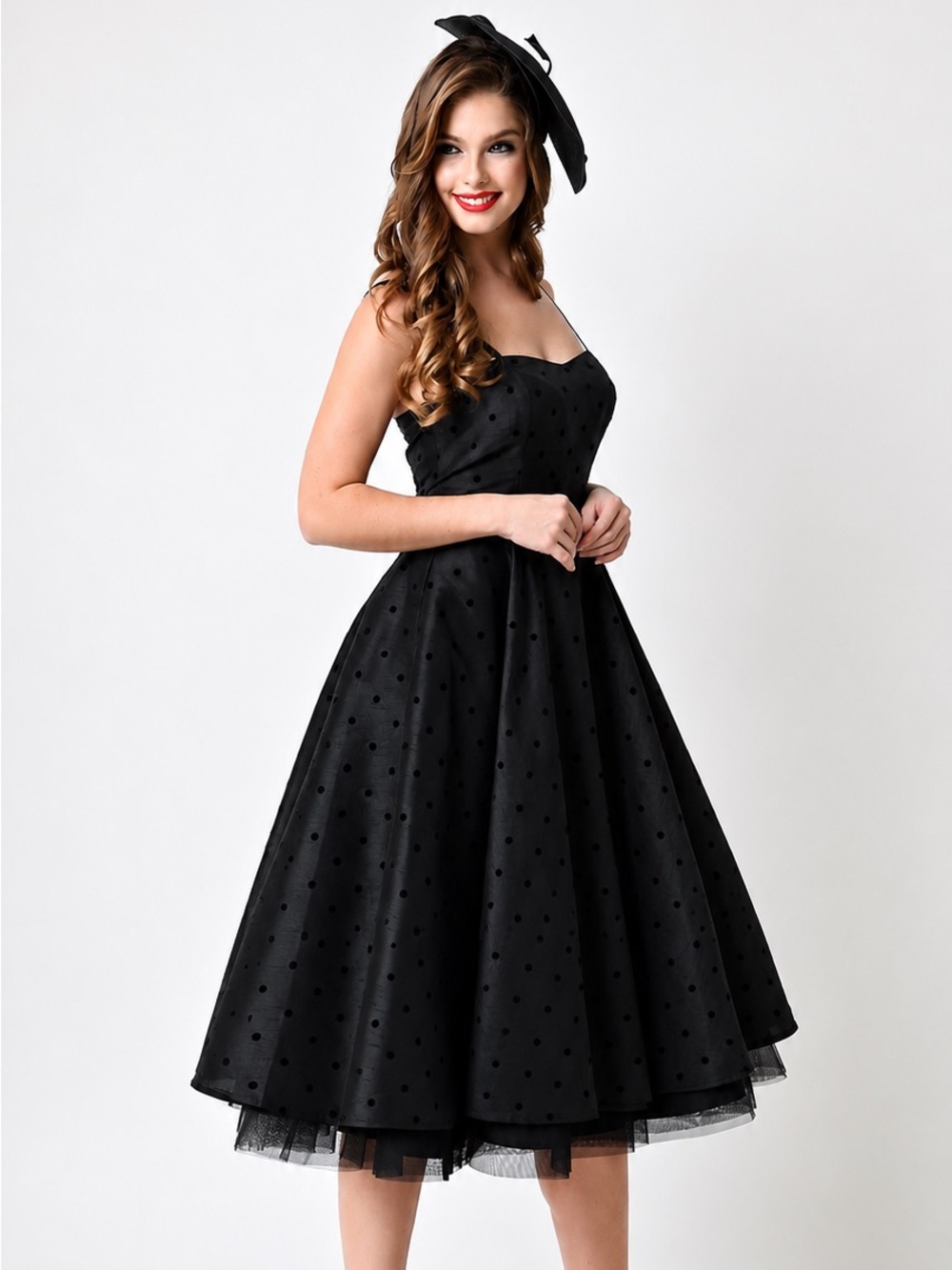 Hell Bunny Vixen 1950s Black Flocked Dot Tsapella Swing Dress Medium